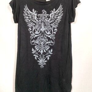 Vintage Y2K Wet Seal Shirt Juniors XL Black Winged Anchor Floral Graphic READ
